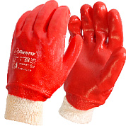 Перчатки трикотажные, красные, ПВХ покрытие на подвесе