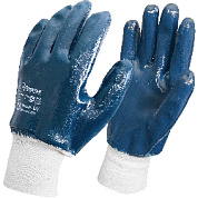 Перчатки X/Б МБС, двойной нитриловый облив, синие, манжет на подвесе